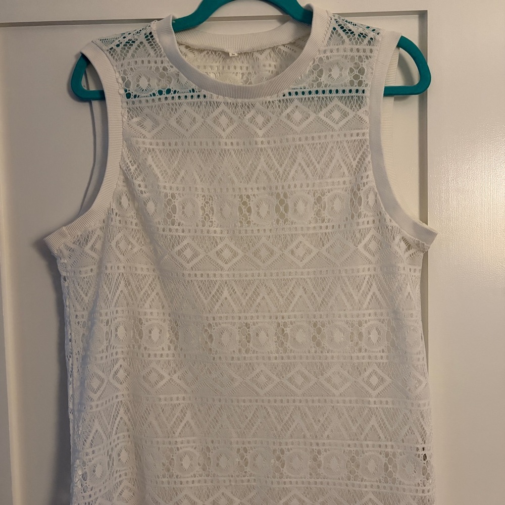 Men's White Lace Tank Top